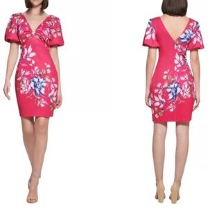 Guess Plunge-Neck Puff-Sleeve Dress